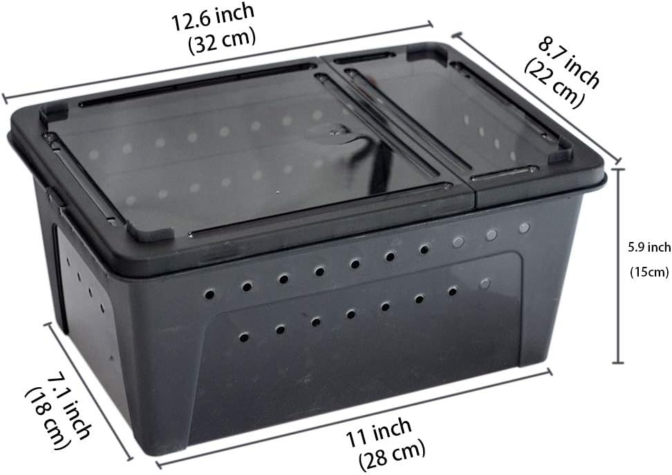 OMEM Portable Reptile Terrarium Habitat for Mini Pet Houses Breathable Holes Stackable Container (Black-L)