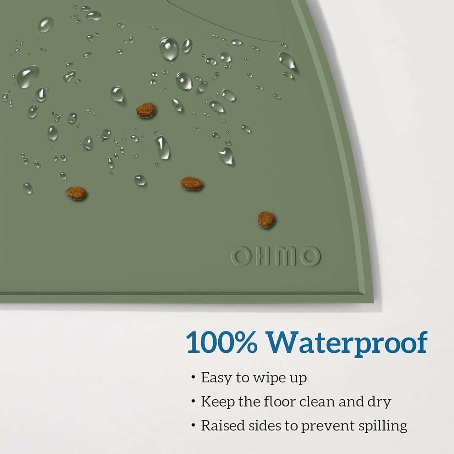 OHMO - Cat Food Mat, Silicone Pet Feeding Mat for Floor Non-Skid Waterproof Dog Water Bowl Tray, Easy to Clean Pet Placemat (Camo Green, 18 * 9.8'')