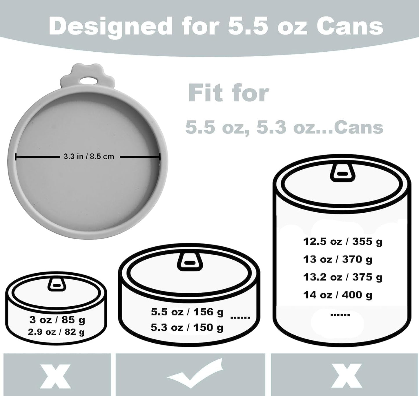 Comtim Cat Food Can Covers Lids for 5.5 oz Cans, 2 Pack Silicone Cat Food Can Lids for 5.5 oz 5.3 oz Cans...Pet Food Can Covers Reusable Can Toppers Savers for Wet Food (Grey)