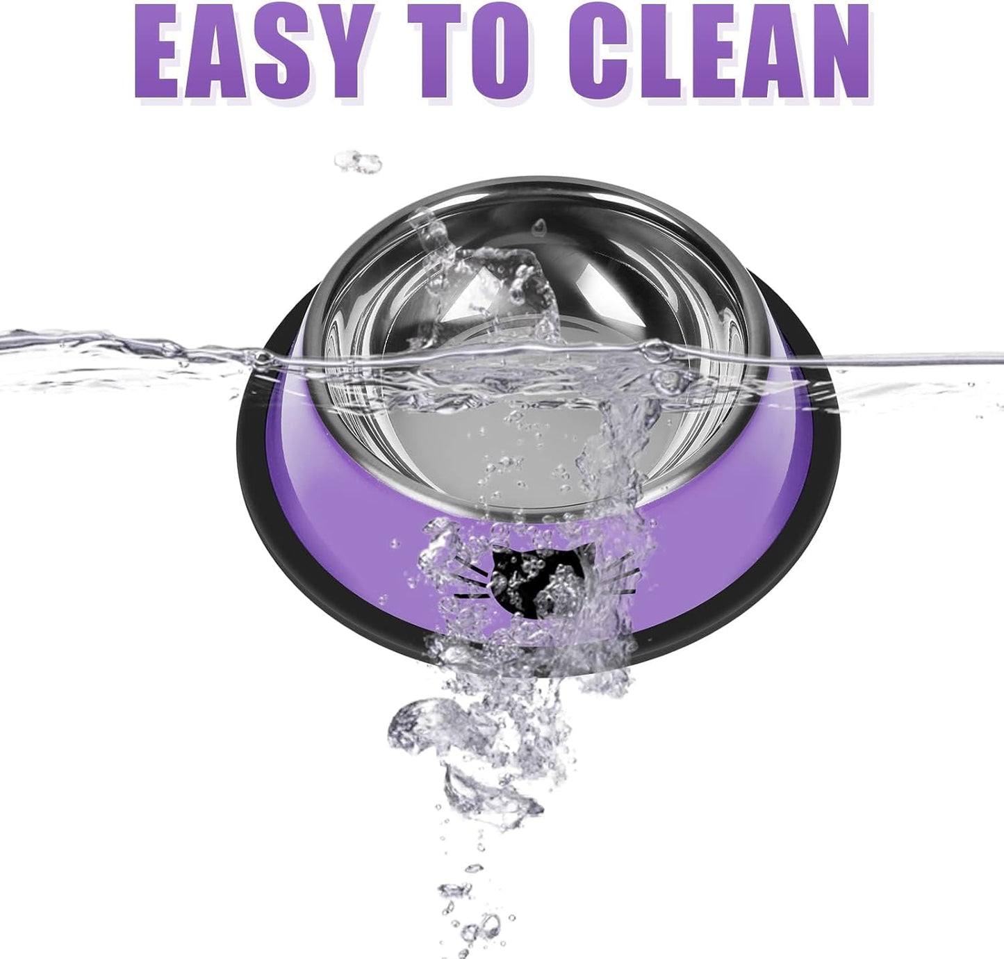 2 Pcs Non-Slip Stainless Steel Small Cat Food Bowls - Unbreakable, 7 Oz, Suitable for Indoor Small Pets - Removable Rubber Base, Easy to Clean, Lovely Color