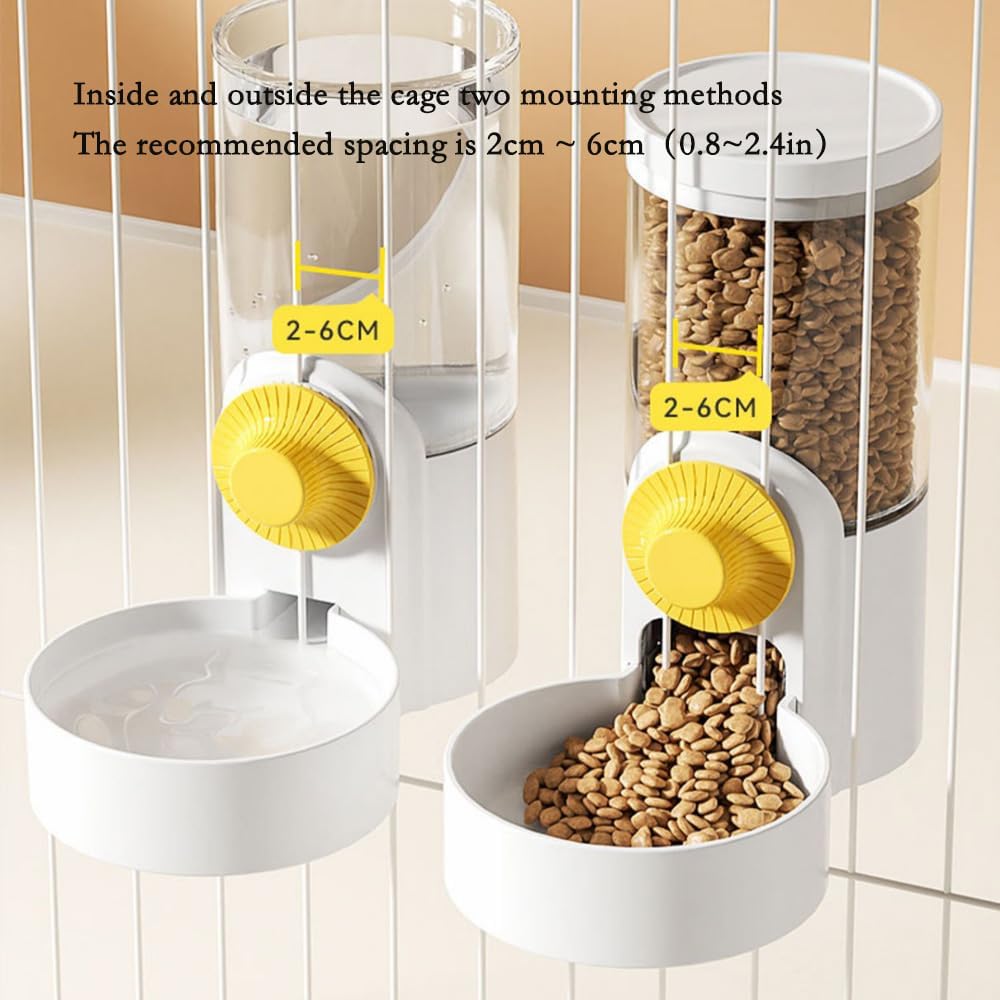 Pet Hanging Automatic Feeders Drinking Bowls 40oz, Auto Gravity Pet Feeding Water Set, Cage Pet Feeding Bowls Dispenser for Cats Dogs Puppy, Rabbit Hamsters Chinchilla Hedgehog (White-Food)