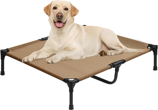 Elevated Dog Bed 42 Inch - Breathable Raised Pet Bed for Large Dogs, Waterproof Dog Cot Bed Easy to Assemble, Durable Portable Pet Cot with Non-Slip Feet, Brown