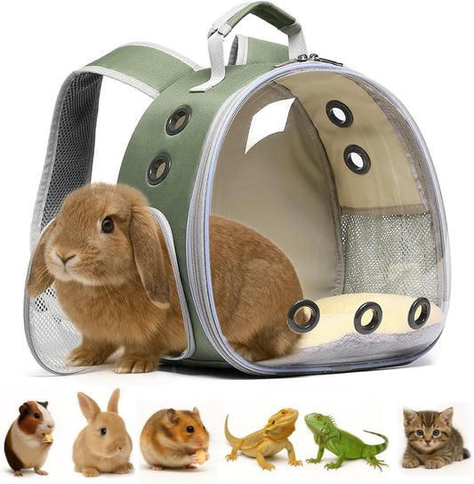 Bunny Carrier, Guinea Pig Carrier,Small Animal Carrier Backpack for Rabbit,Bearded Dragon, Lizard,Hamster,Kitten. Breathable Pet Travel Cage Bag (Army Green)