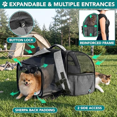 PetAmi Expandable Dog Cat Backpack Carrier, Airline Approved, Light Gray - Image 3