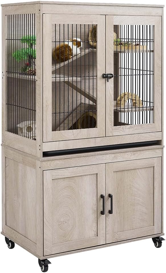 unipaws Ferret Cage with Storage, Large Vertical Hamster Cage, Iguana, Rabbits, Chinchillas, Pet Rats, Guinea Pigs - Multi-Level Small Animal Cage with Ramps, Platforms, and Wheels