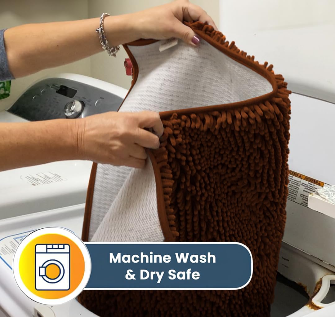 Muddy Mat® AS-SEEN-ON-TV Highly Absorbent Microfiber Dog Door Mat and Pet Rug, Non Slip Thick Washable Area and Bath Mat Soft Chenille for Kitchen Bathroom Bedroom and Indoor - Orange XXL 60"X48"