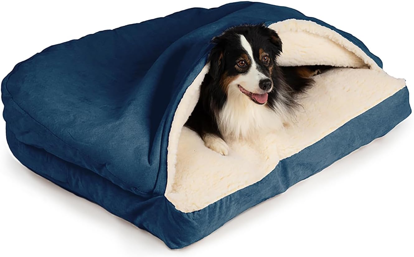 Snoozer Pet Products Luxury Rectangle Cozy Cave Dog Bed with Microsuede, Medium, Sapphire