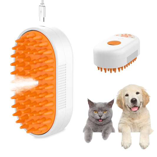 Cat Steam Brush for Shedding,3 in1 Cats Water Spary Comb,Rechargeable Steamy Cat Brush,Spritz Defur Comb for Cats,Silicone Pets Steamer Brushes for Massage,Grooming,Removing Loose Hair Yellowish&White
