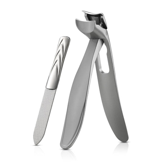 BEZOX Ergonomic Angled Head Thick Toenail Clipper for Seniors - Large Nail Clippers for Thick and Ingrown Nails with Metal Nail File, Premium Nail Cutter Fingernail Clipper for Men and Women - Silver