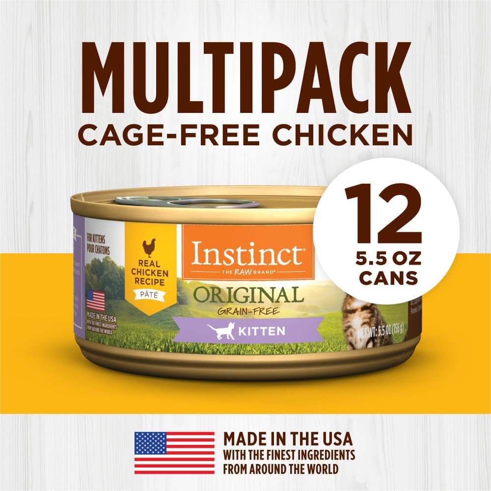 Instinct Original Kitten Wet Cat Food, Pate, Grain-Free - Real Chicken, 5.5 oz. Cans (Pack of 12)