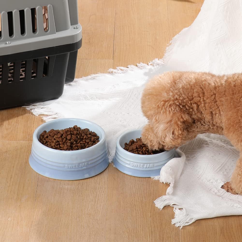 Sweejar Gradient Dog Bowl, Ceramic Dog Food Dish for Puppy and Kitten, Porcelain Pet Bowl for Food and Water 8 oz (Gradient Light Blue)