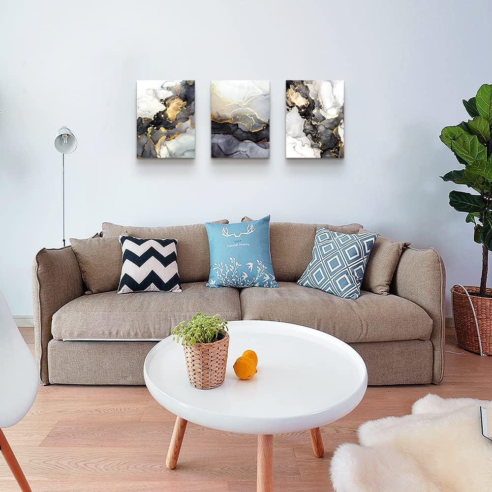 Boho Wall Decor - Abstract Ink Paintings, Framed Wall Art for Living Room, Bedroom & Office - 20" X 28" - 3 Piece Set