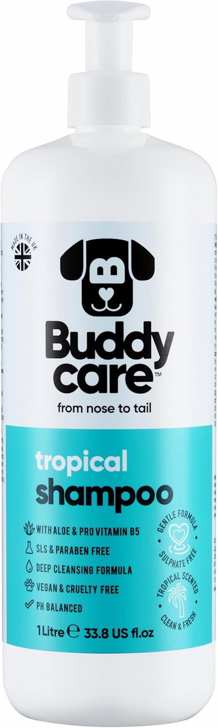 Tropical Dog Shampoo by Buddycare | Deep Cleansing Shampoo for Dogs | Tropical Scented | with Aloe Vera and Pro Vitamin B5 (33.8oz)
