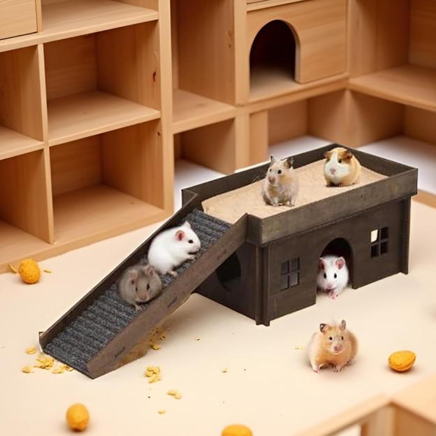 Guinea Pig Hideout, Upgraded Guinea Pig Castle House, Wooden Rabbit Hideout, Guinea Pigs Hideouts and Houses, Large Bunny House, Small Animal Chinchilla House Habitats with Stairs