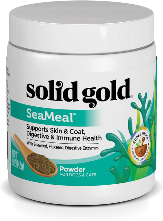 Solid Gold Cat & Dog Multivitamin Powder - Kelp Powder, Omega 3 & Vitamins for Dental, Digestive, Immune, Skin & Coat Health - Multi Vitamin for Dogs & Cats - Cat & Dog Food Additive Supplement - 5oz