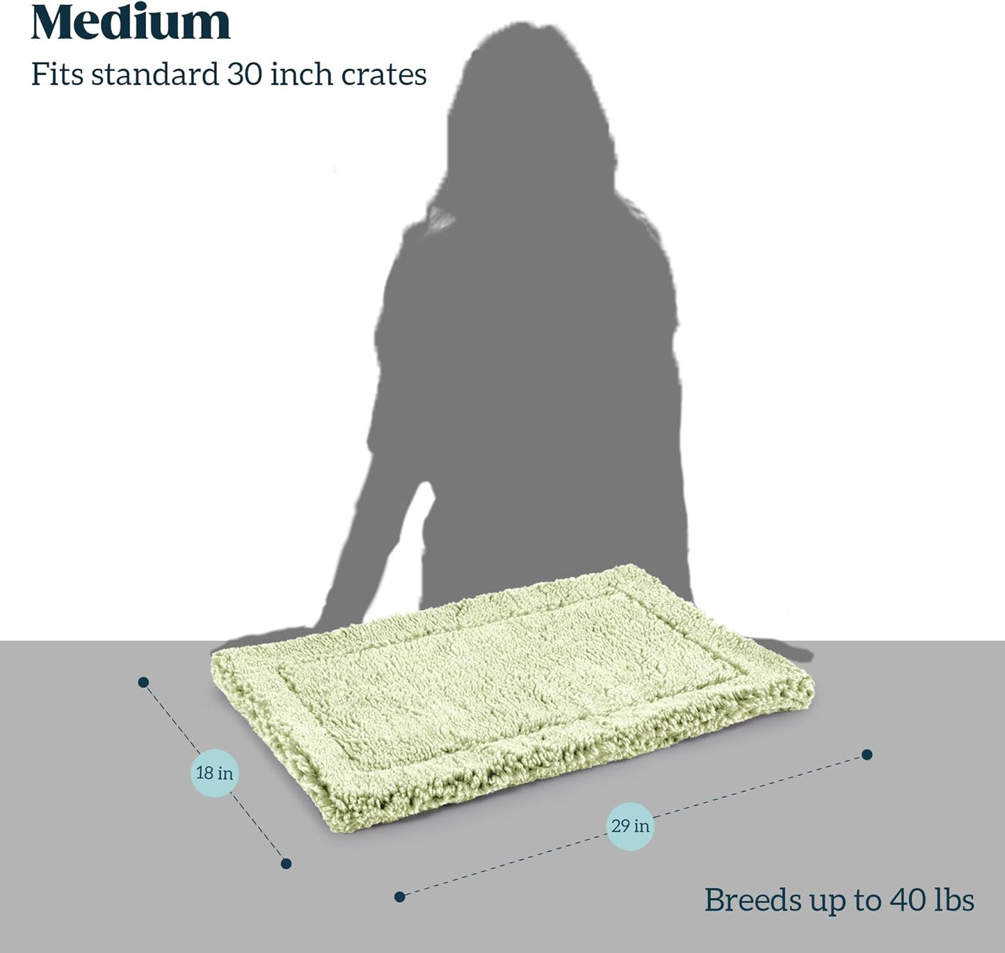 Stoutwool Indestructible Dog Bed - Fluffy Chew Proof Dog Crate Pad - Tough Kennel Pad for Aggressive Chewers - Washable, Ideal for Medium Breeds & Fits 30-Inch Crate - 29"x18", Gleam
