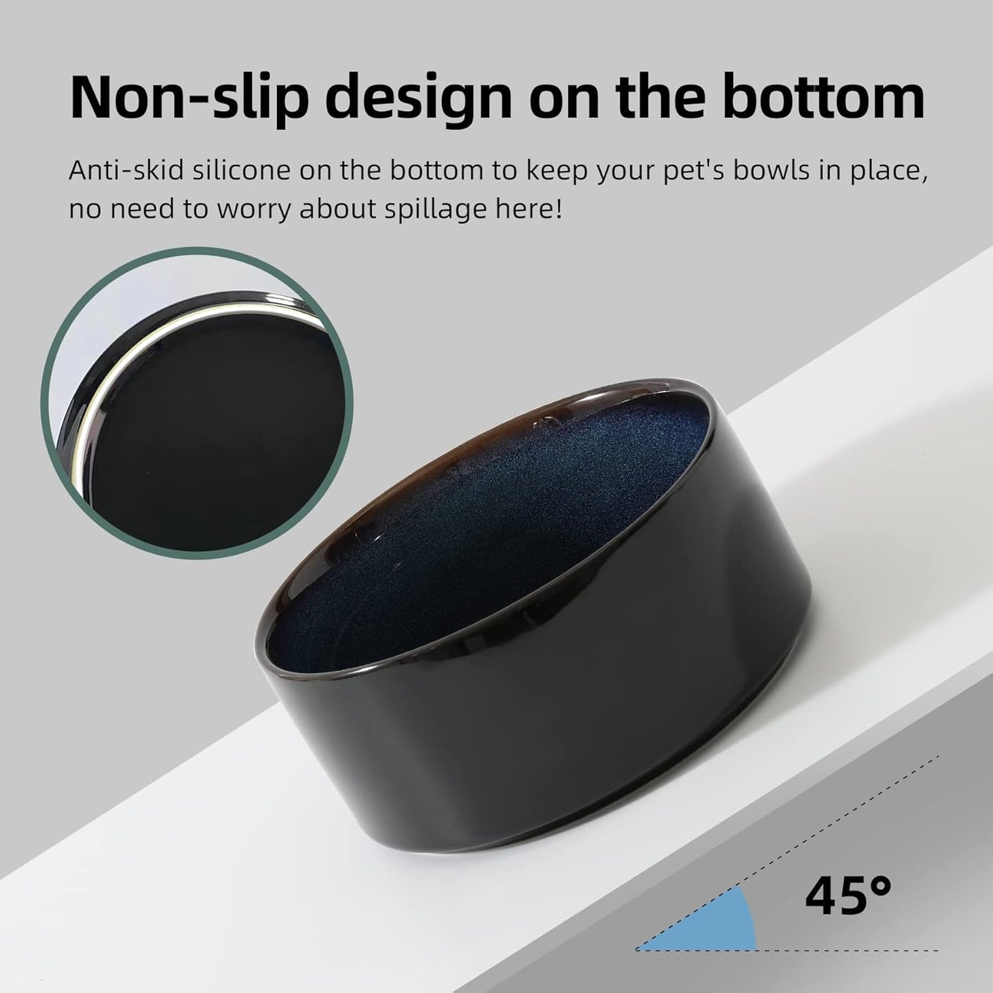 Ceramic 5.1inch Raised Dog and Cat Bowl Set, Elevated with Wooden Stand, Food and Water Bowl for Small Breed Dogs, Cats, Kitty, Weighted Dog Dishes, Pet Bowls(13.5oz, Starry Sky)