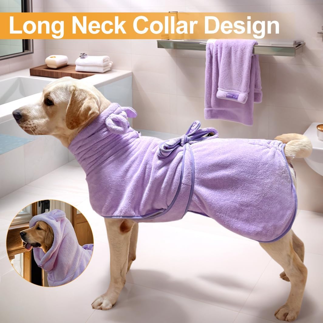 Giant Dog Bath Bubble, Quick Drying Super Absorbent Used for After Bathing, Warm Dog Towels, Adjustable Hoodies and Belts for Pet Dogs Bath Clothes Products(Purple, 6XL)