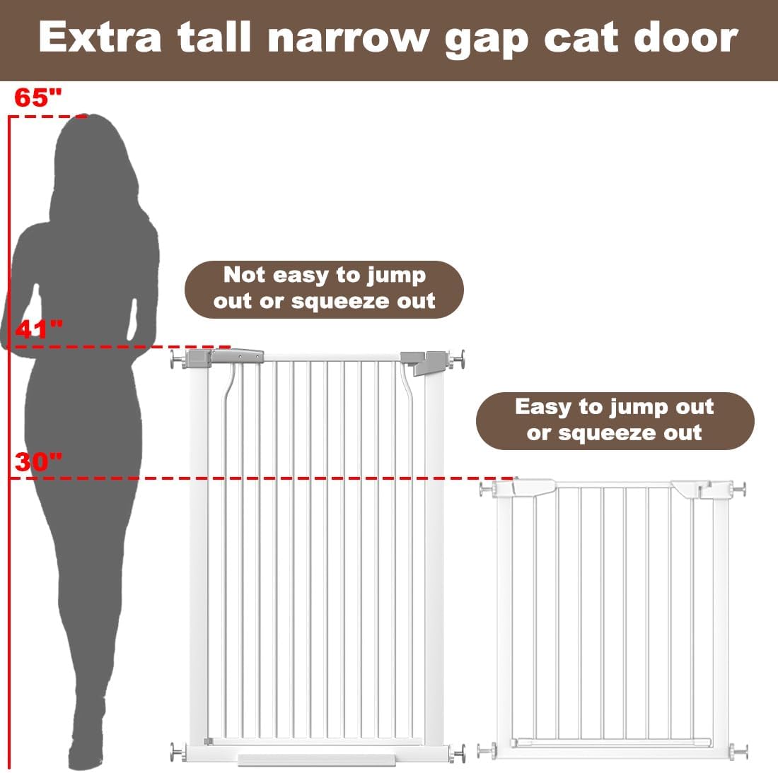 41" Extra Tall and Wide Baby Gate, 74.2-76.7'' Wide Pet Cat Gate for Doorway, Extra Wide Pressure Mounted Child Door with Expansion Kit, Metal Safe Gate, Tall Dog Gate, White
