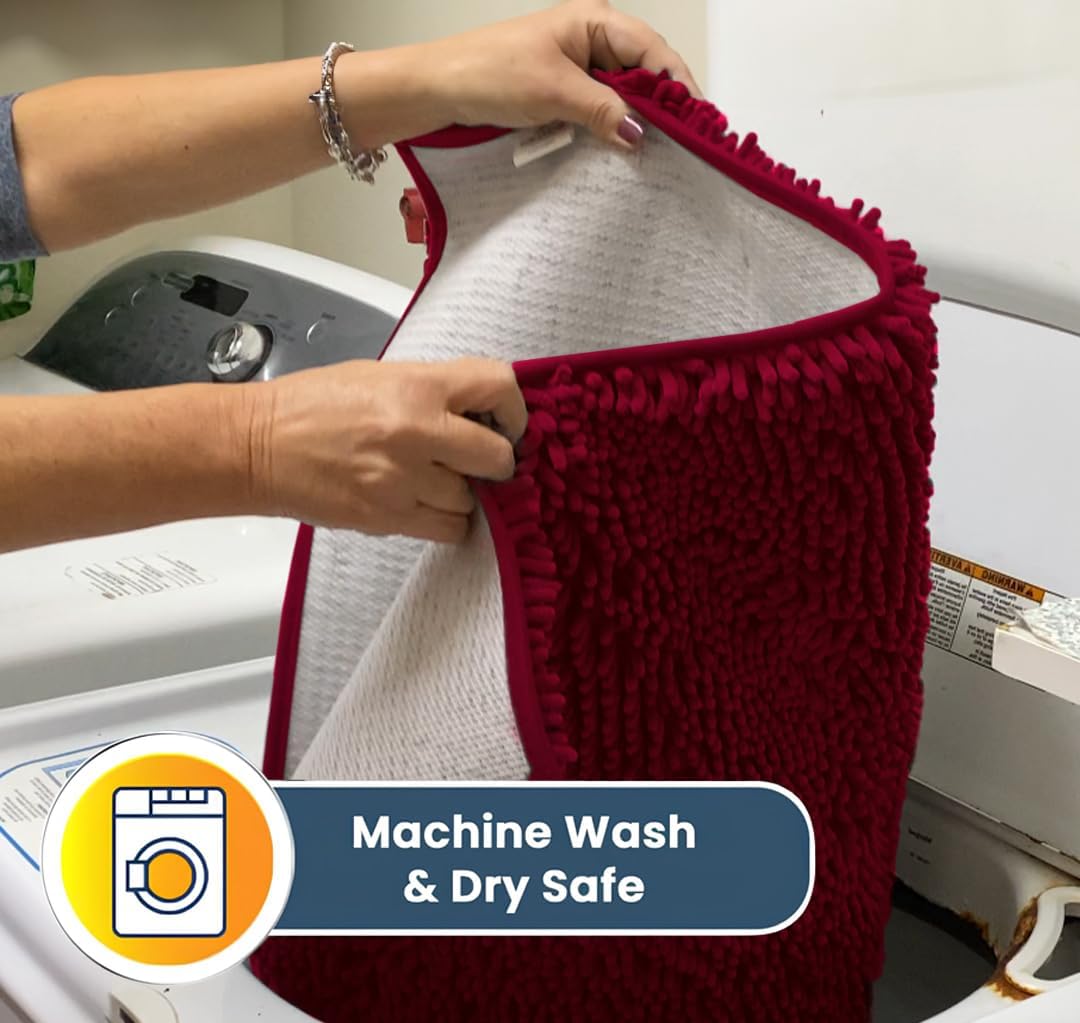 Muddy Mat® AS-SEEN-ON-TV Highly Absorbent Microfiber Door Mat and Pet Rug, Non Slip Thick Washable Area and Bath Mat Soft Chenille for Kitchen Bathroom Bedroom Indoor and Outdoor - Maroon 36" x 120"