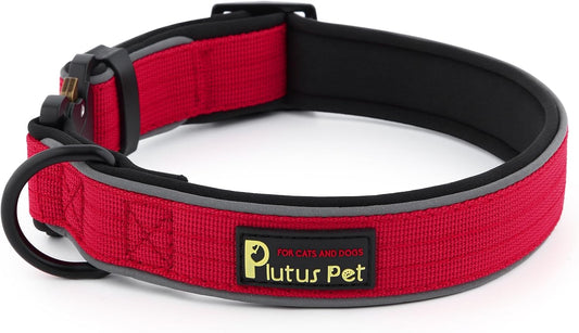 Plutus Pet Tactical Dog Collar, Reflective, Adjustable Heavy Duty Dog Collar, Soft Padded and Comfortable, for Small Medium and Large Dogs (Red, S)