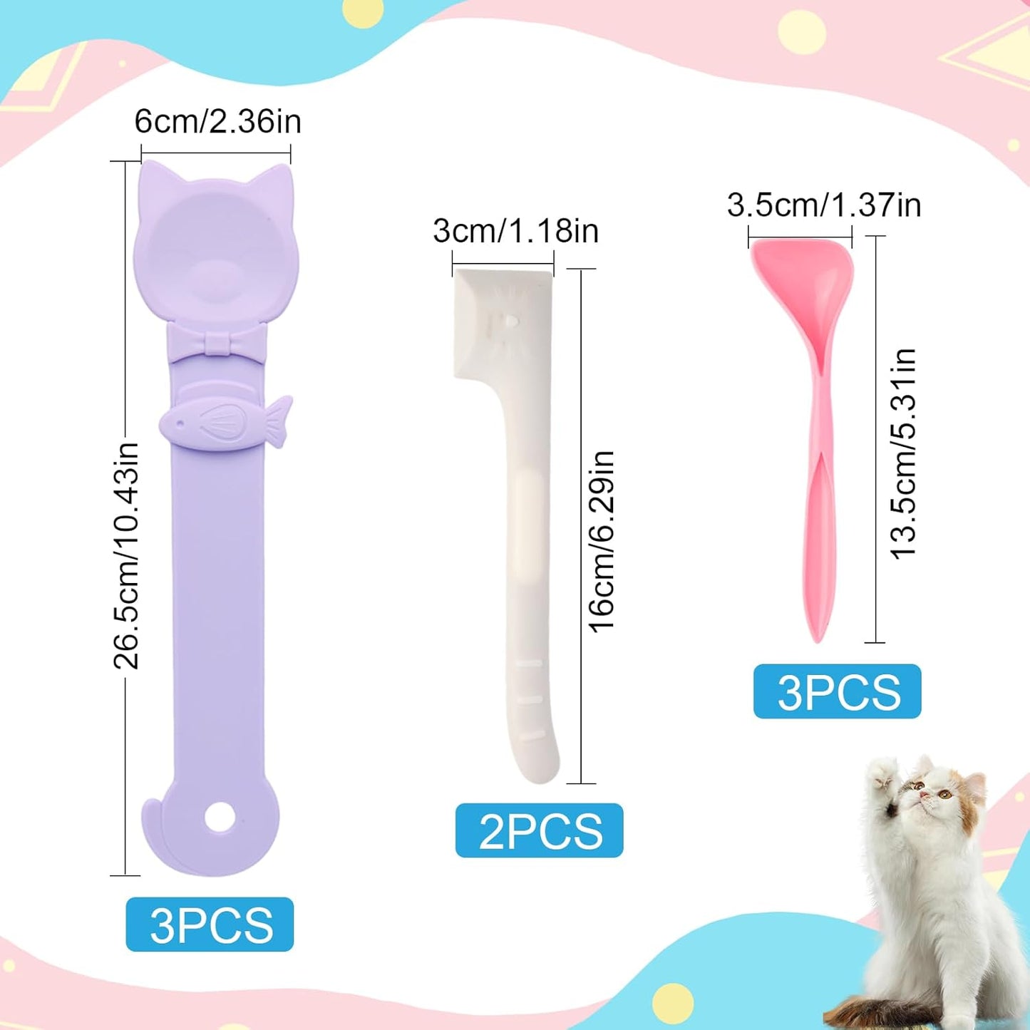 Cat Treat Dispenser Cat Treat Spoon Squeeze 8PCS Lickable Cat Holder with Cat Strip Feeder Spoon and Temptations Licky Treats Happy Cat Tube and Squeeze Up Cat Food Spoons for Wet Food (Cat Tail)