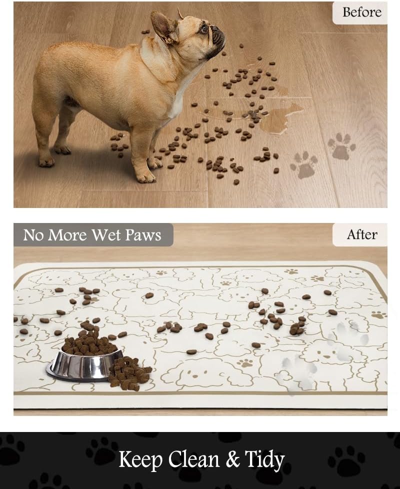 Pet Feeding Mat-Absorbent Dog Mat for Food and Water Bowl-No Stains Quick Dry Water Dispenser Mat-Dog Accessories Pet Supplies-Bowl for Messy Drinkers（FRAMEDOGS,23"x34"