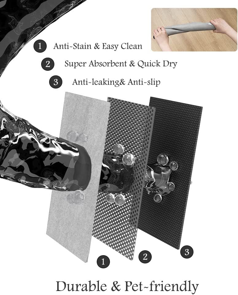 Pet Feeding Mat-Absorbent Dog Mat for Food and Water Bowl-No Stains Quick Dry Dog Water Dispenser Mat（LIGHTGREY,17"x34"