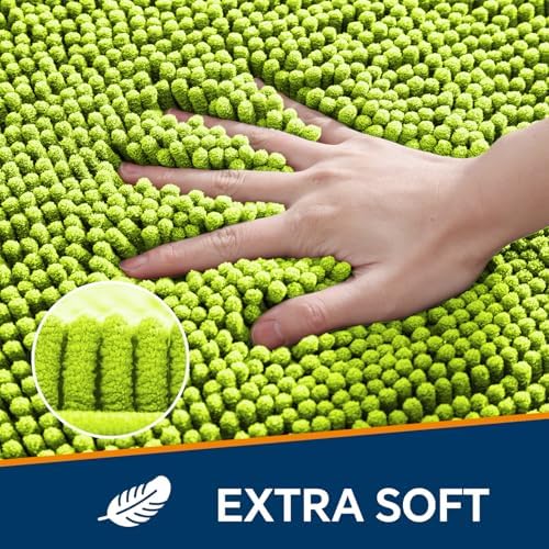 Chenille Bathroom Rug 26"x44" Lime Green, Non-Slip Plush Bath Mat - Image 3