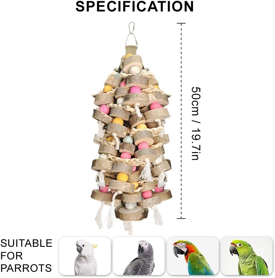 Bird Toys for Large Parrots Toys Natural Colored Wooden Bird Cages Chew Accessories for Macaws, Cockatoos, African Grey, and Amazon Parrots,
