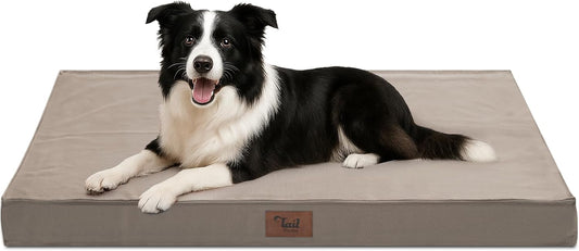 Outdoor Dog Bed for Medium Dogs, Waterproof Dog Crate Bed for Puppy Beds, Orthopedic Egg Crate Foam Pet Bed with Washable and Removable Oxford Cover, Khaki