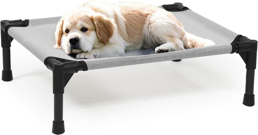 Cooling Elevated Dog Bed Small, Raised Pet Cots Beds for Small Dogs, Dog Hammock Bed with Breathable Mesh & Non Slip Feet, Lifted Outdoor Pet Bed, Grey
