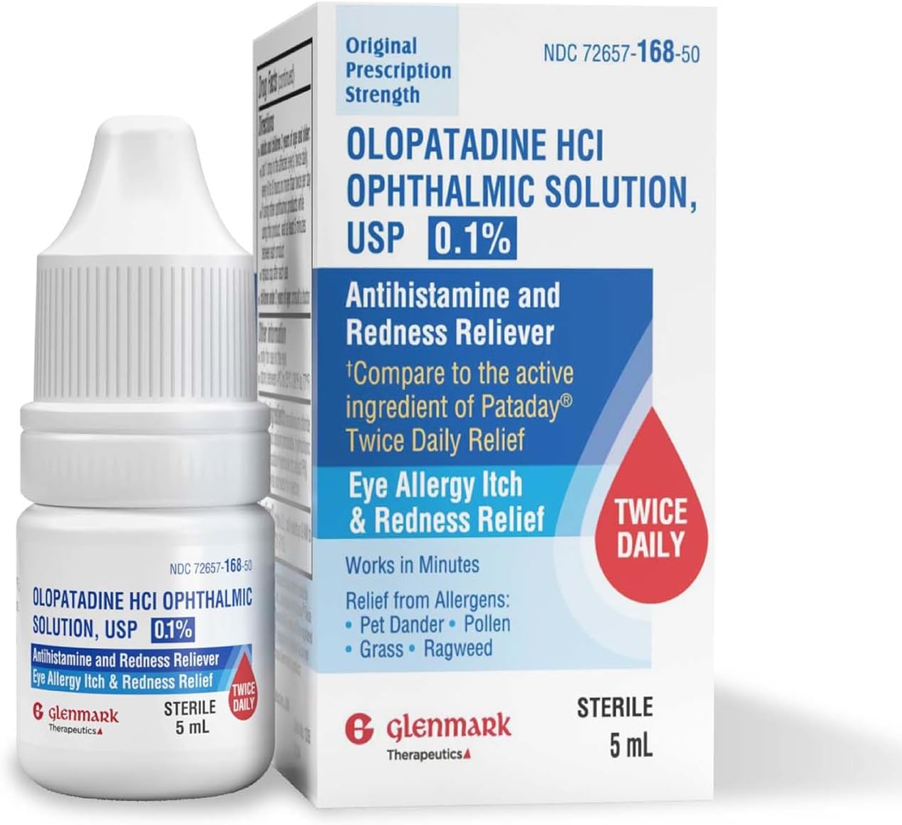 Glenmark Therapeutics Olopatadine Eye Drops for Allergies, Redness Relief, Antihistamine Eye Drops, Allergy Relief from Pet Dander, Pollen, Grass, Ragweed, Works in Minutes, Olopatadine HCl 0.1%, 5ml