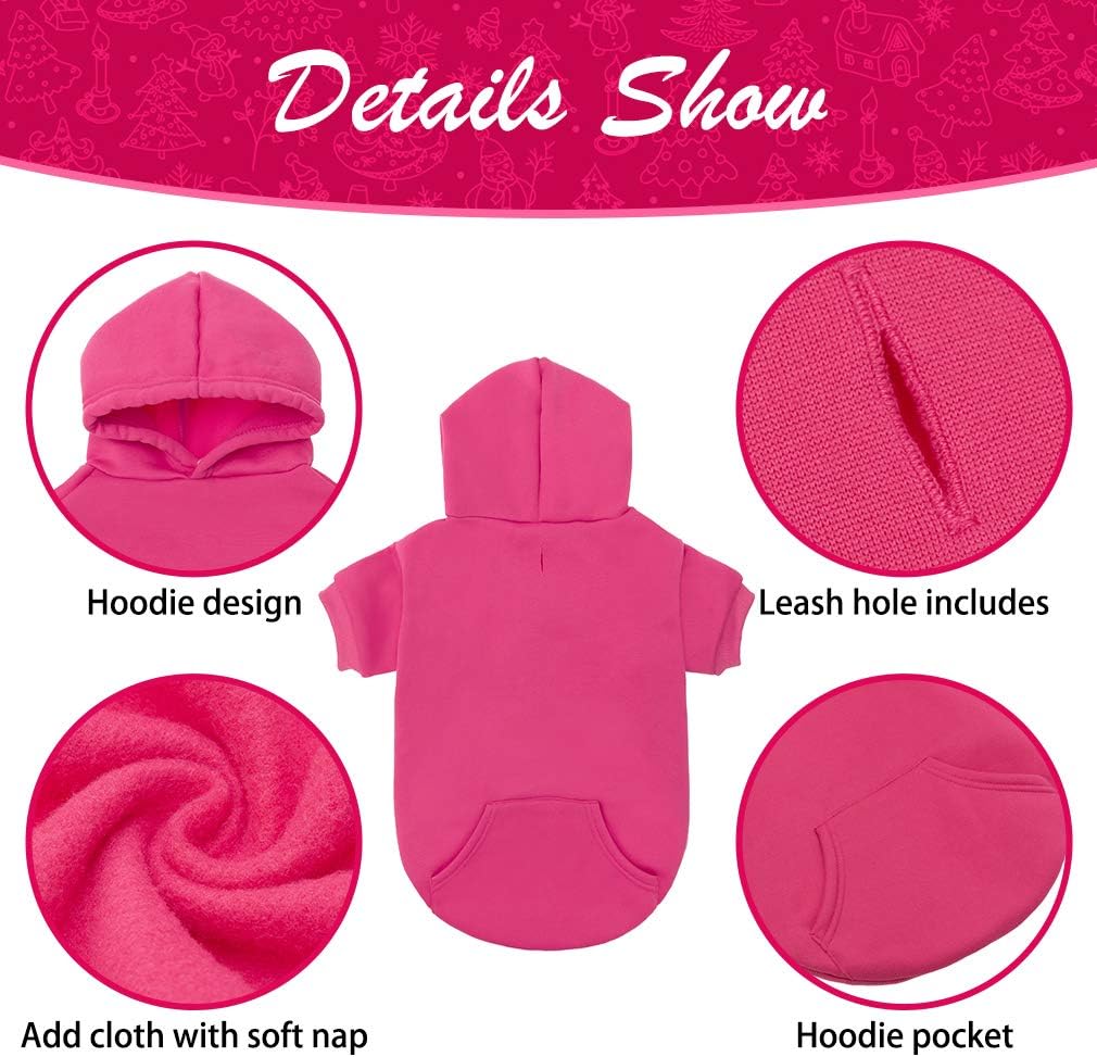KOOLTAIL Basic Dog Hoodie - Soft & Warm Dog Hoodie Sweater with Leash Hole and Pocket, Dog Winter Coat, Cold Weather Clothes Sweatshirt for Small Medium Large Dogs Puppy Cat Boys Girls Deep Pink XXL