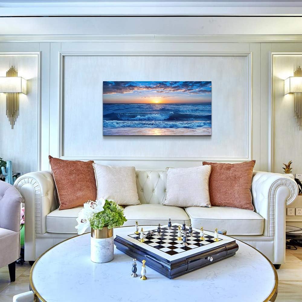 Canvas wall art for living room Blue Ocean Sea sun landscape painting bathroom Wall Decor Ready to Hang for Home Decorations office family bedroom kitchen Works canvas Prints pictures 30" x 60"inch