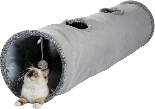 PAWZ Road Cat Tunnel 51 Inches Long Cat Toys Collapsible Tunnel 12 Inches in Diameter Large Cats Tube for Big Cats,Rabbits and Puppy- Large