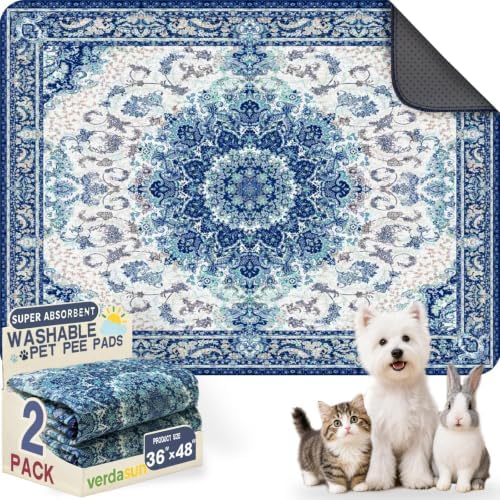 Washable Pee Pads for Dogs 36"x48" 2 Pack Reusable Puppy Potty Pad by Verdasun