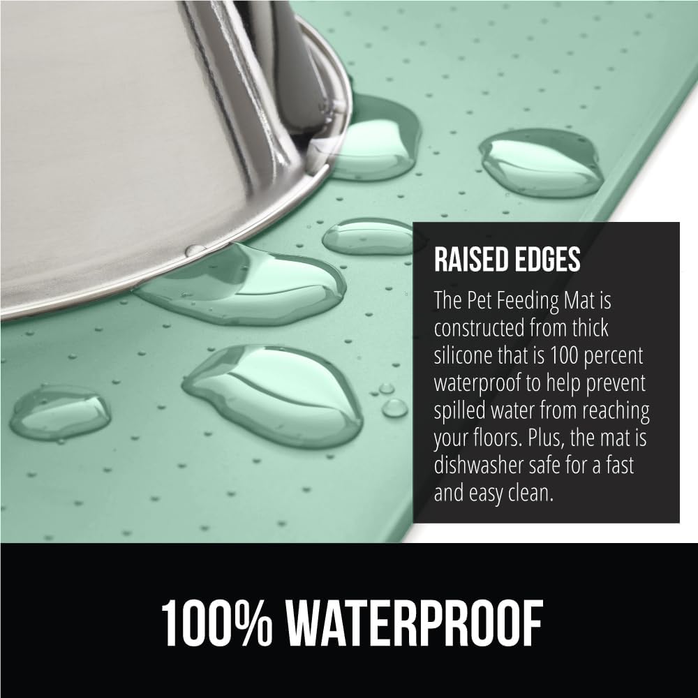 GORILLA GRIP 100% Waterproof Raised Edge BPA Free Silicone Pet Feeding Mat, Dog Cat Food Mats Contain Spills Protects Floors, Placemats for Cats and Dogs Water Bowl, Pets Accessories 18.5x11.5 Mint