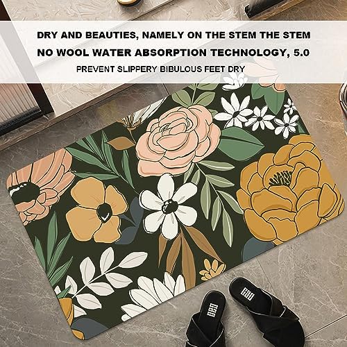 Bath Mat Rug, Vintage Large Floral Non Slip Quick Dry Super Absorbent Thin - Image 3