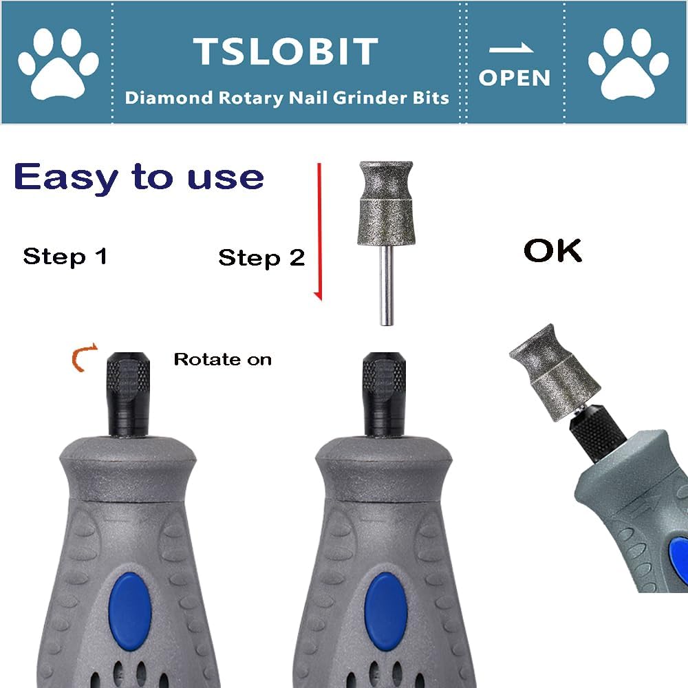 Diamond Dremel Dog Nail Grinder Attachment,1/8'' Pet Nail Grinder Wheel for Dremel Dog Nail Grinder, Diamond Rotory Bit for Dogs&Pets Nail Care（Large A）