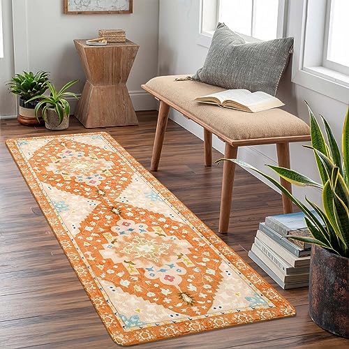 Uphome Boho Bathroom Runner Rug Orange Non-Slip Soft Bedroom Rug Machine - Image 6