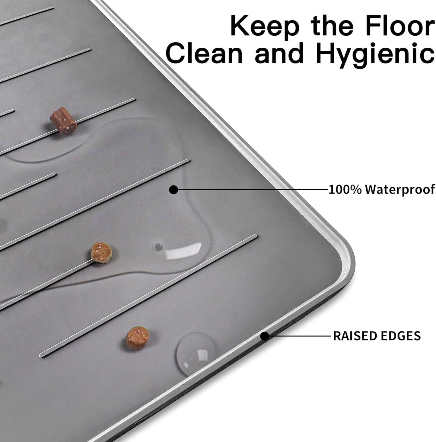 32" x 24" Large Pet Food Mat, Silicone Dog Mats for Food and Water, Nonslip Pet Feeding Mats for Floors,Dog Cat Bowl Mat with Raised Edges, Gray Green