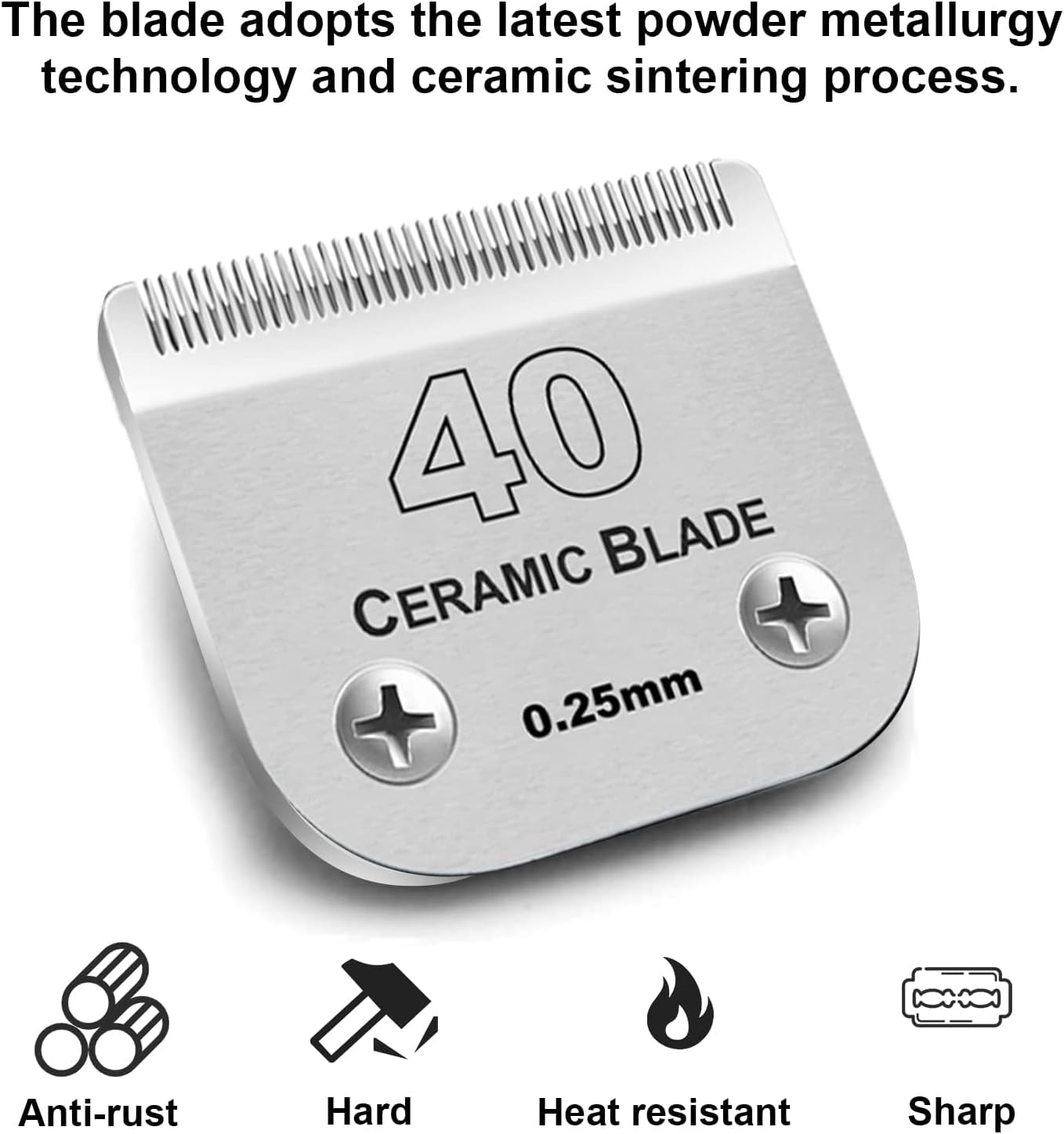 #40 Blades Dog Grooming Clipper Replacement Blades Compatible with Andis/Wahl/Oster Dog Clippers,Detachable Ceramic Blade & Stainless Steel Blade,Size #40 Cut Length 1/100"(0.25mm)