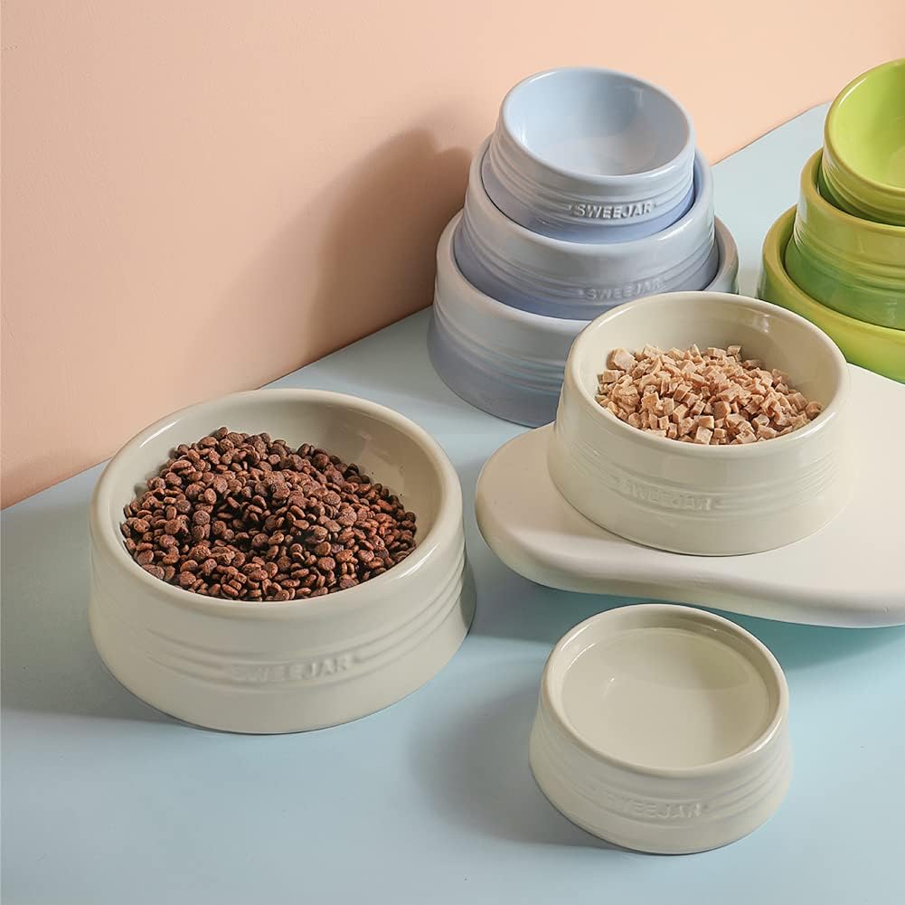 Sweejar Gradient Dog Bowl, Ceramic Dog Food Dish for Puppy and Kitten, Porcelain Pet Bowl for Food and Water 8 oz (Beige)