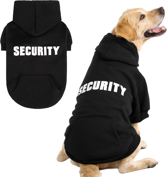 KOOLTAIL Security Dog Hoodie, Fall Puppy Sweater Clothes for Small Medium Large Dogs, Soft Warm Winter Pet Cold Weater Coats Hooded Sweatshirt with Pocket, Dog Halloween Costume for Girl Boy, Black L