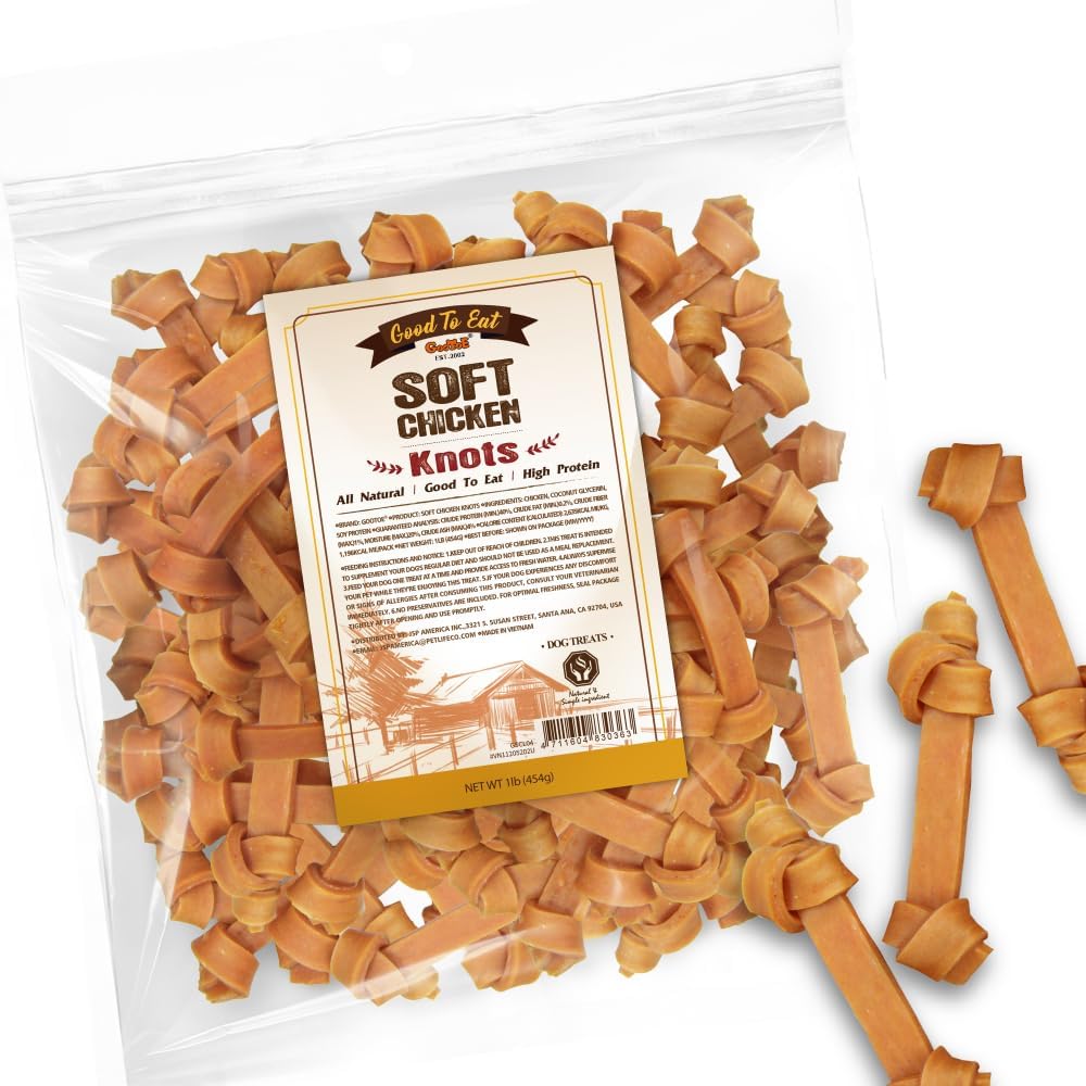 Gootoe Soft Chicken Knots 1 lb, Dog Treats, All Natural, Grain-Free, High-Protein, Healthy & Easily Digestible, Soft Texture, Resealable