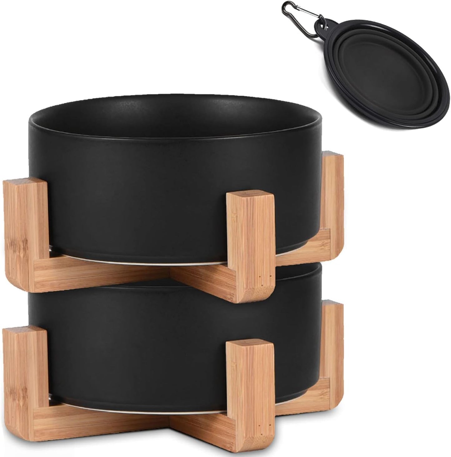 Petygooing Ceramic Black Cat Dog Bowl Set with Stand,Pet Food and Water Dish,Medium Pet Bowls Anti-Slip Set of 2 Cat Bowls-Pet Food Dishes- Small Medium Size Dog (28 OZ /3.6 Cups)