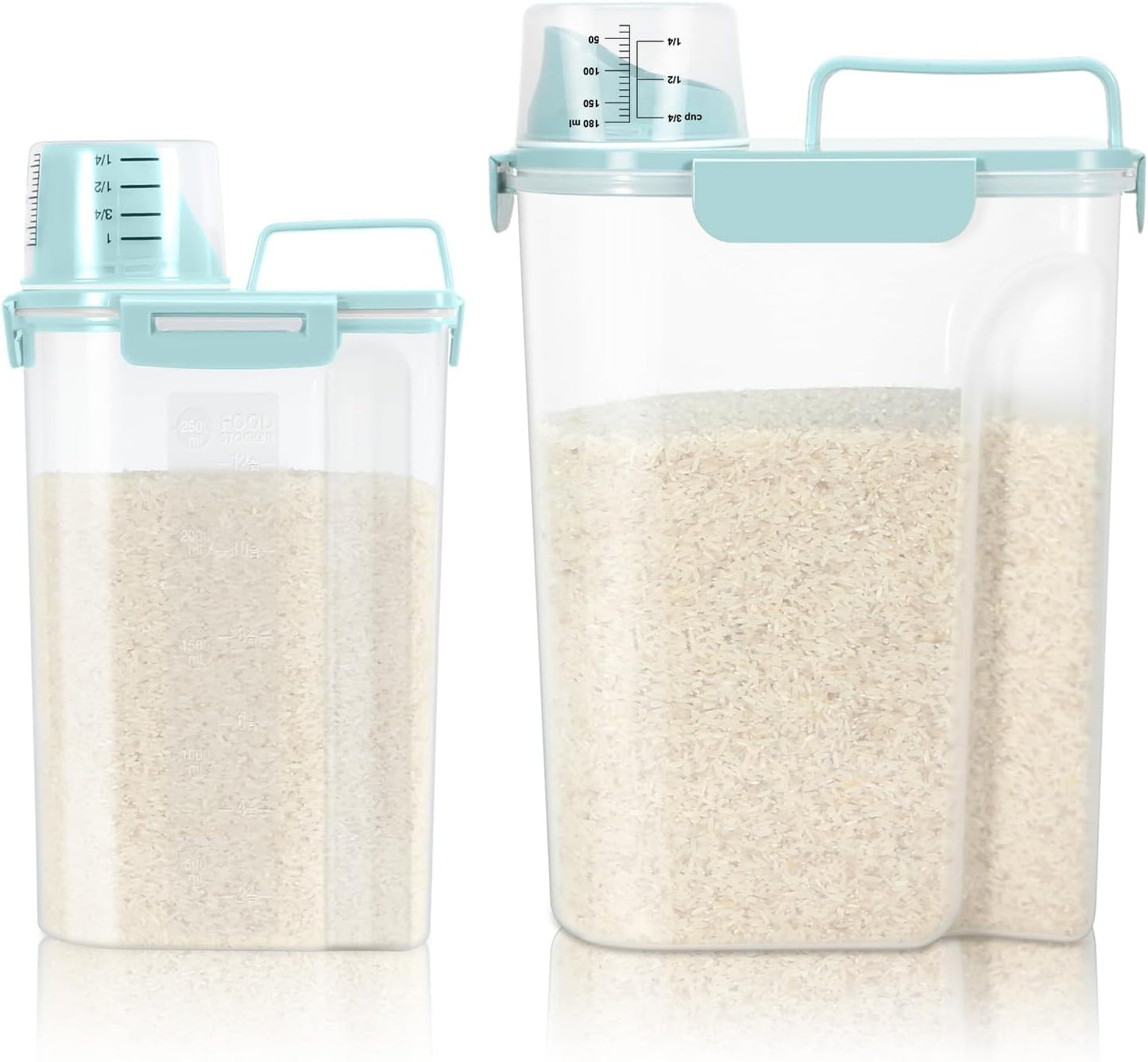 TBMax Rice Container 2 Pack, Airtight Cereal Container Oatmeal Storage with Easy-pouring Spout & Handy Cup for Flour Grain Beans, Pet Dog Cat Bird Food Storage Dispenser-Sky Blue