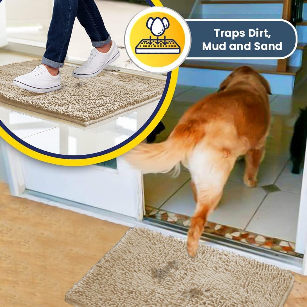 Muddy Mat® Shown on TV – Super Absorbent Microfiber Dog Door Mat for Muddy Paws, Non-Slip Washable Pet Rug, Quick Dry Chenille Entryway Carpet, Machine Washable Indoor Outdoor mat, Beige 28"x18"