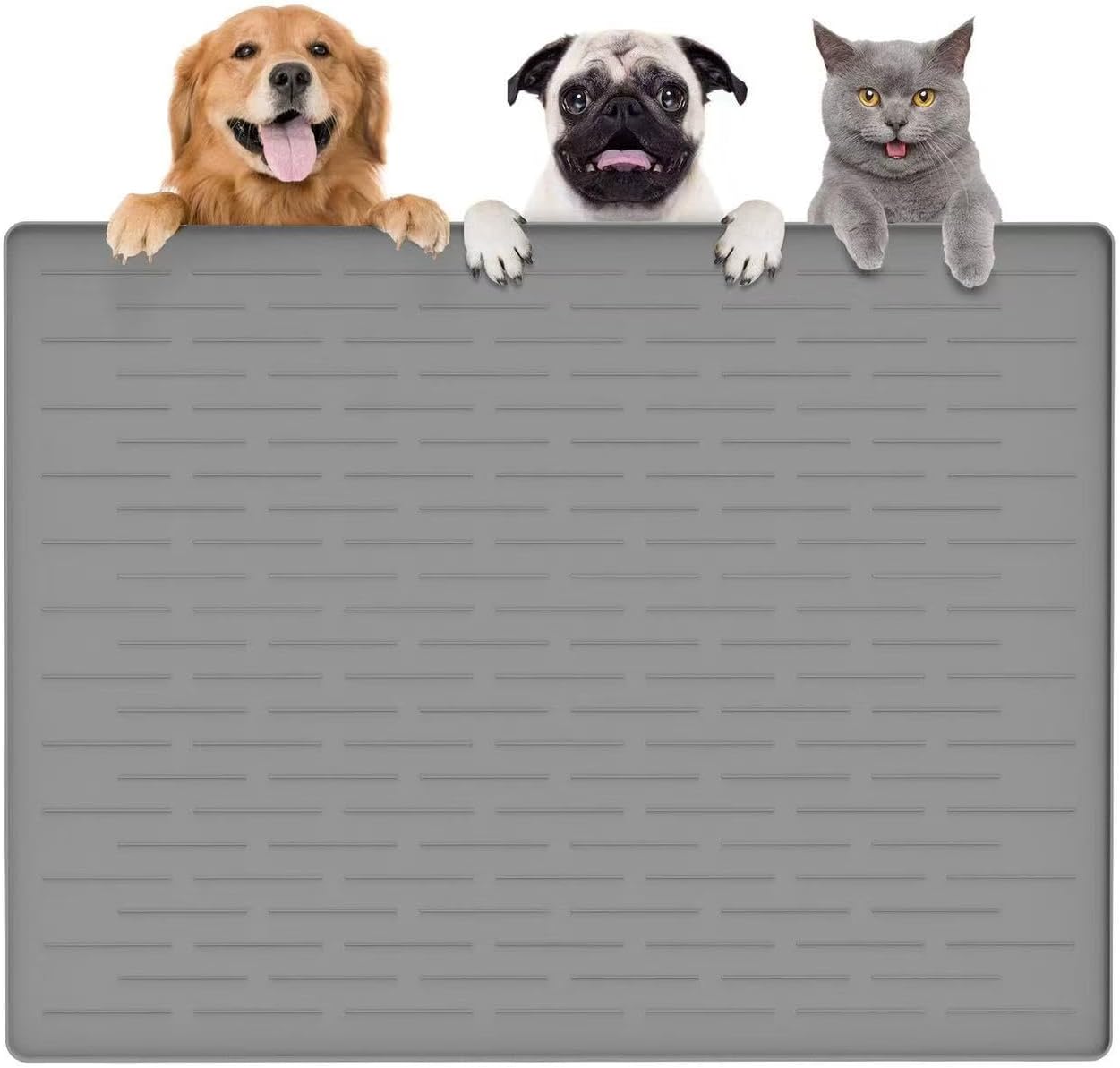 Large Dog Mats for Food and Water, 40"x30" Waterproof Pet Food Mats for Floor Nonslip Silicone Bowl Mats with Raised Edges